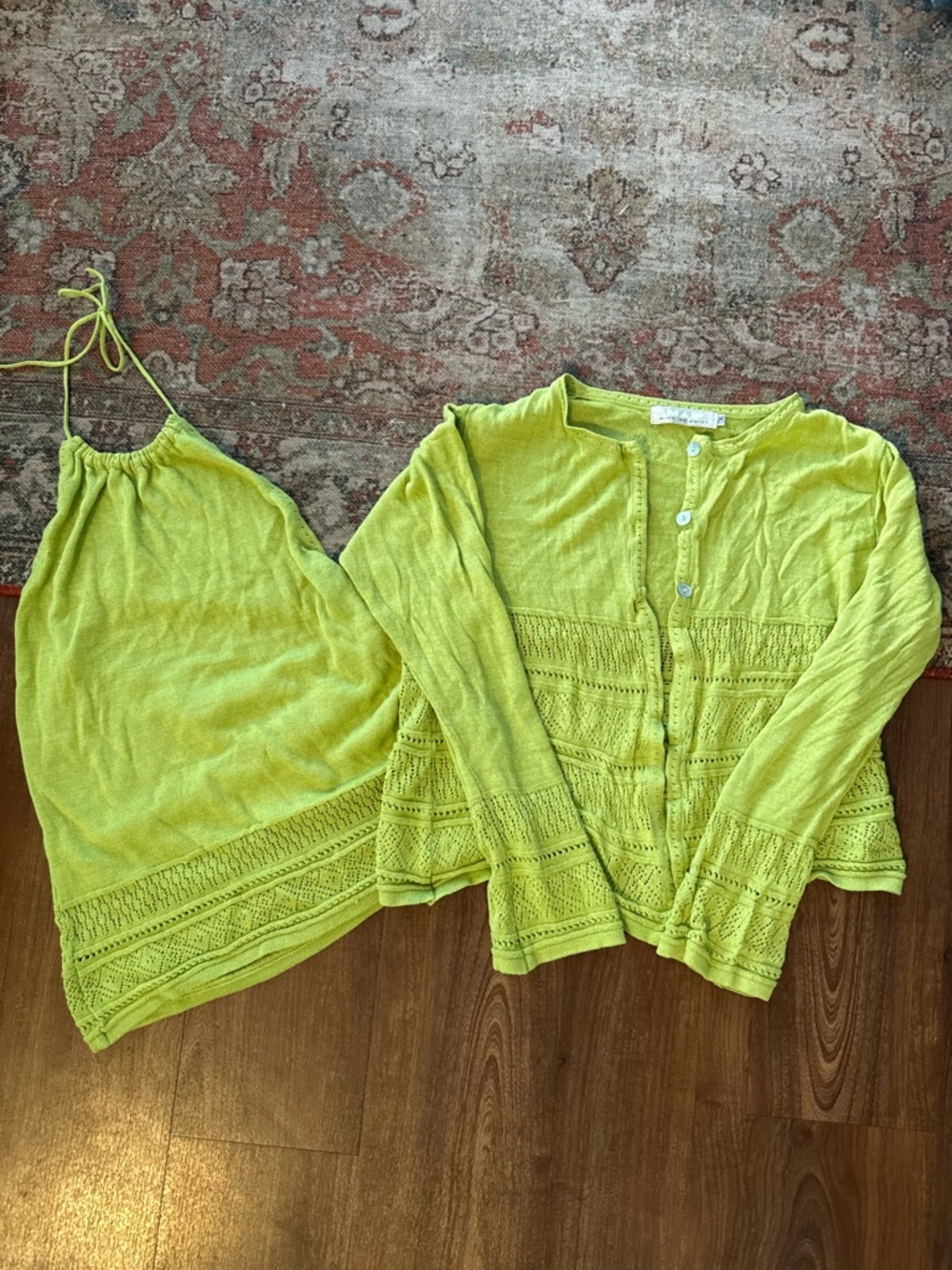 VINTAGE Lime Green Knit Tank & Cardigan Set - Women Tops